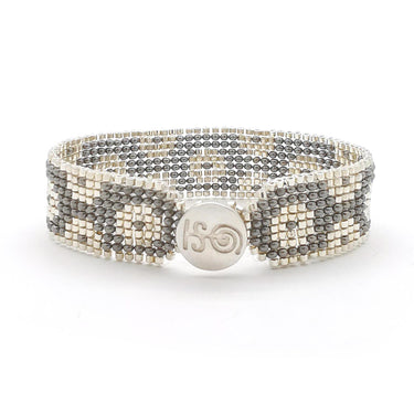 Brazalete Telar Plata Delgado Rondanas Gris Aperlado